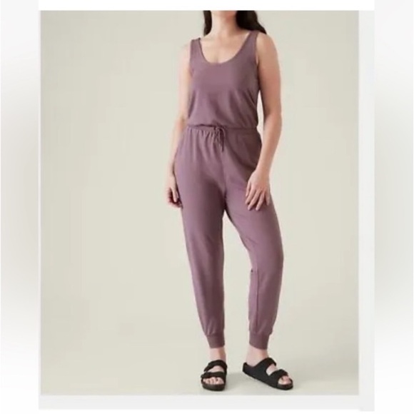 ATHLETA French Terry Balance Jumpsuit Tawny Rose Mauve Pink Color L Athleisure - Picture 3 of 16